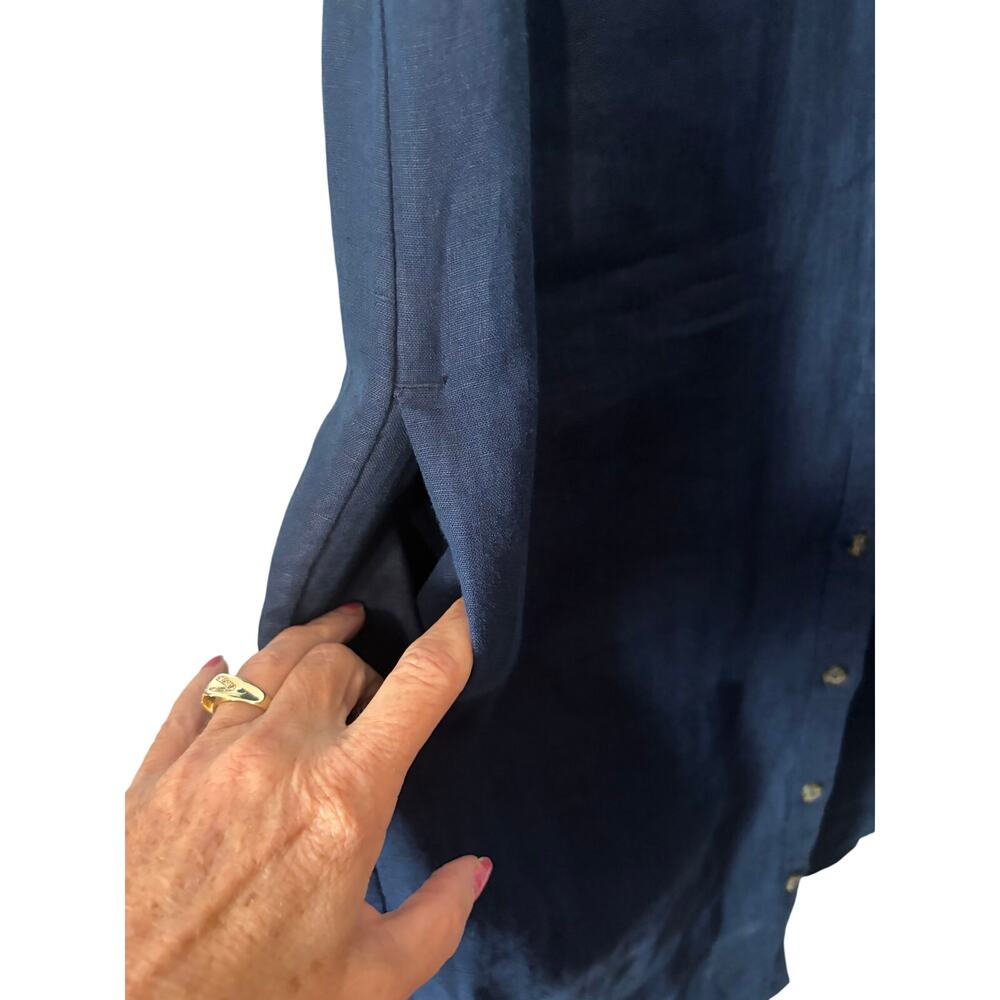 J. Crew Baird McNutt Irish Linen Navy Shirt Dress Small 100% Linen Button Front - Picture 4 of 6